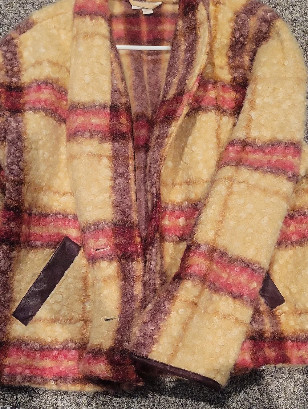 Womens Cream Plaid Bouclé Jacket with Pink & Brown Accents